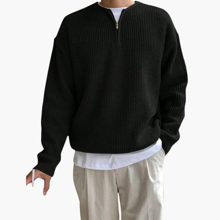 Herren Oversize Halbzip Pullover mit Moderner Strick