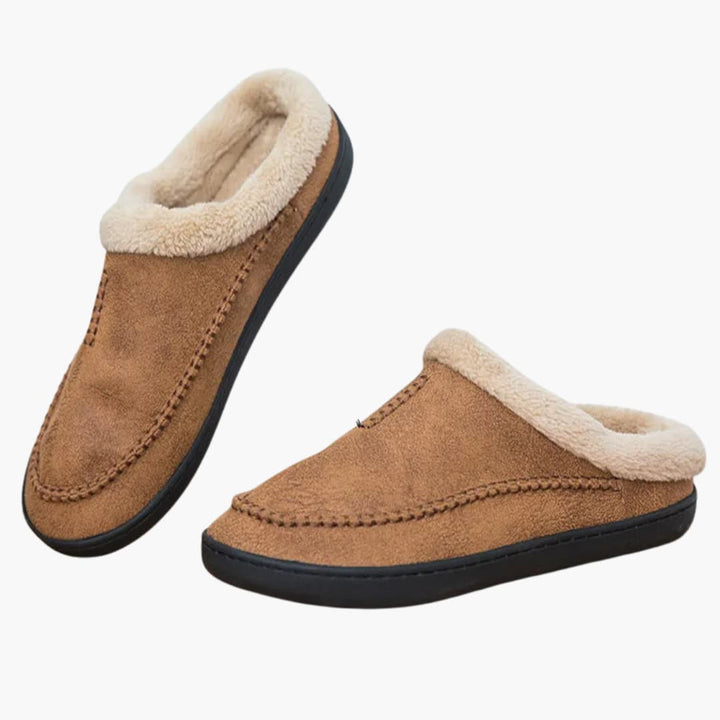 Herren Pantoffeln zum Hineinschlüpfen mit Plüschfutter und strukturierter Außensohle