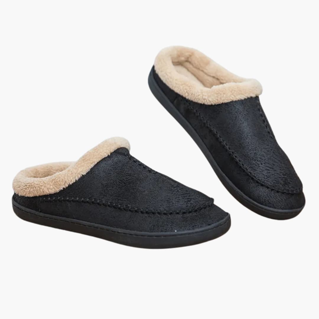 Herren Pantoffeln zum Hineinschlüpfen mit Plüschfutter und strukturierter Außensohle