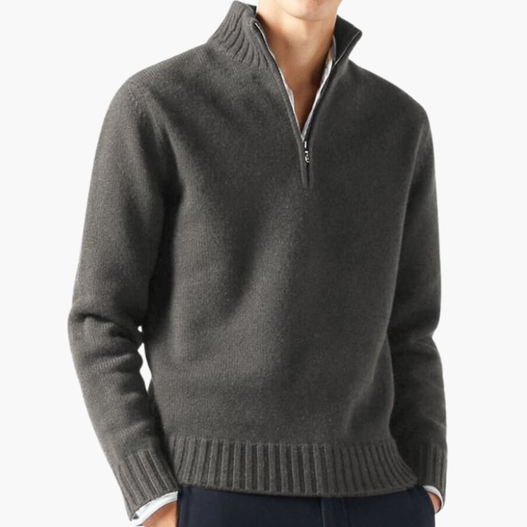 Herren Pullover mit Halbreißverschluss und Rippensaum