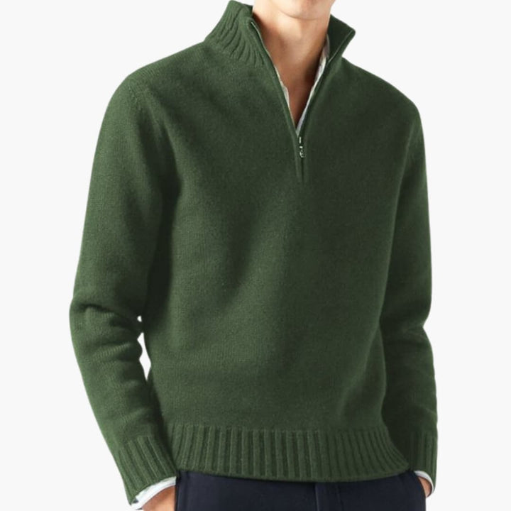 Herren Pullover mit Halbreißverschluss und Rippensaum