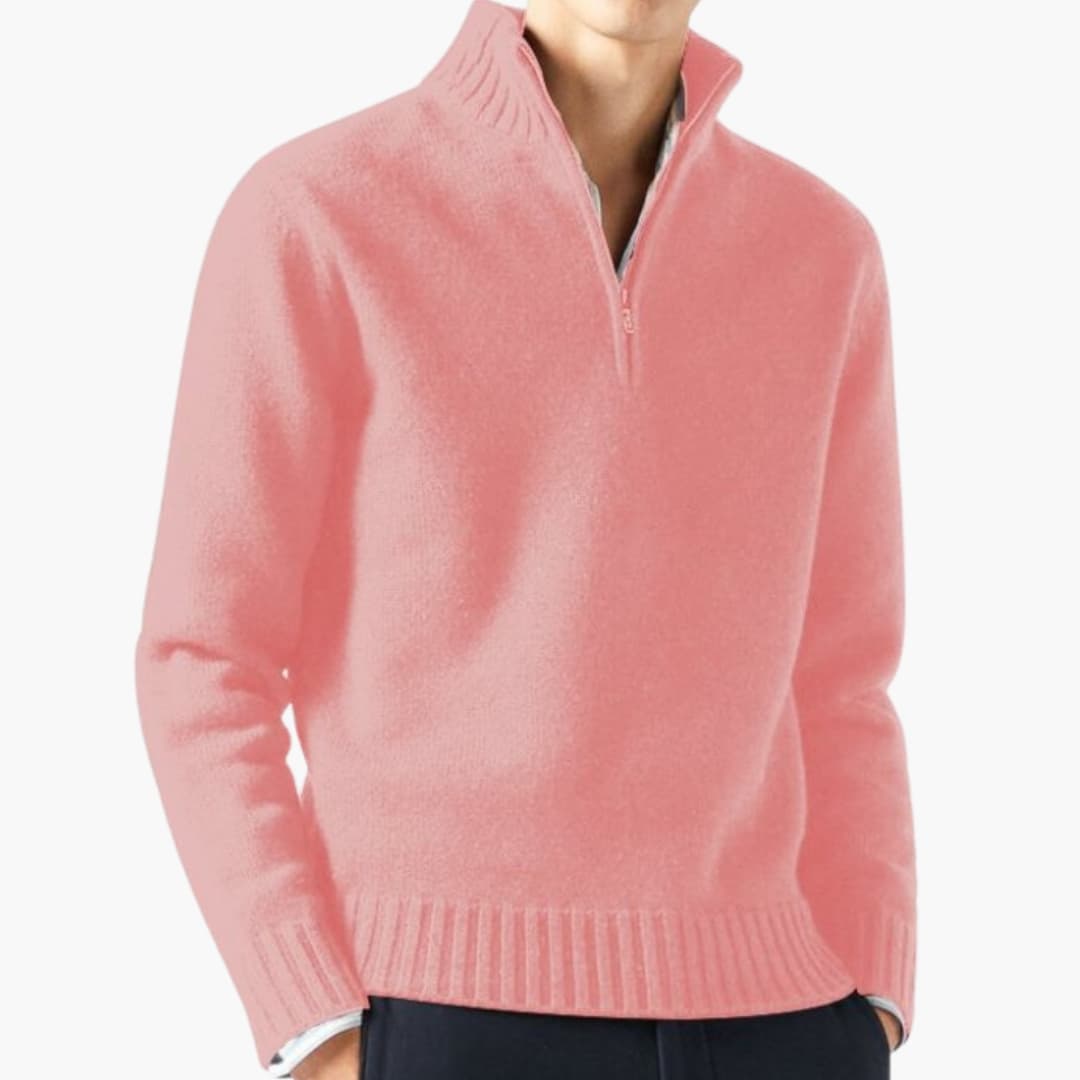 Herren Pullover mit Halbreißverschluss und Rippensaum