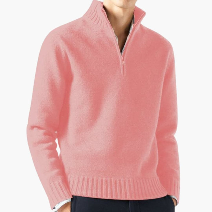 Herren Pullover mit Halbreißverschluss und Rippensaum