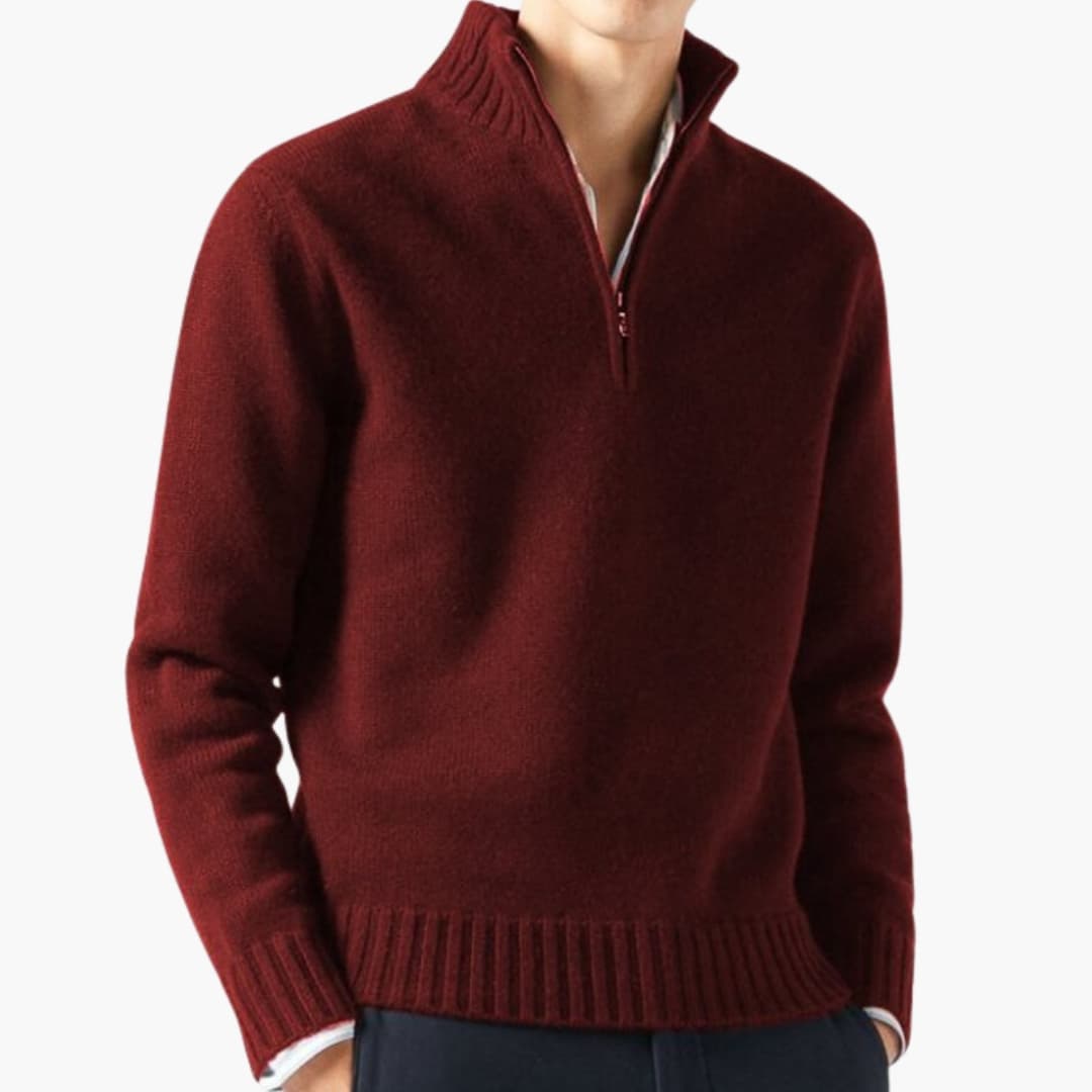 Herren Pullover mit Halbreißverschluss und Rippensaum