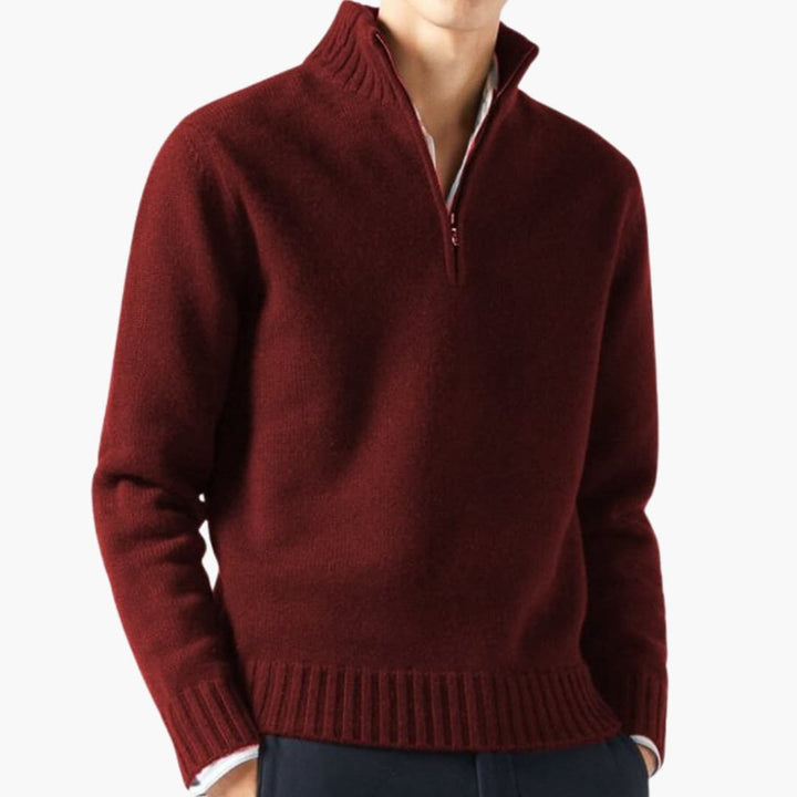 Herren Pullover mit Halbreißverschluss und Rippensaum