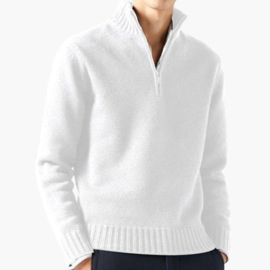 Herren Pullover mit Halbreißverschluss und Rippensaum