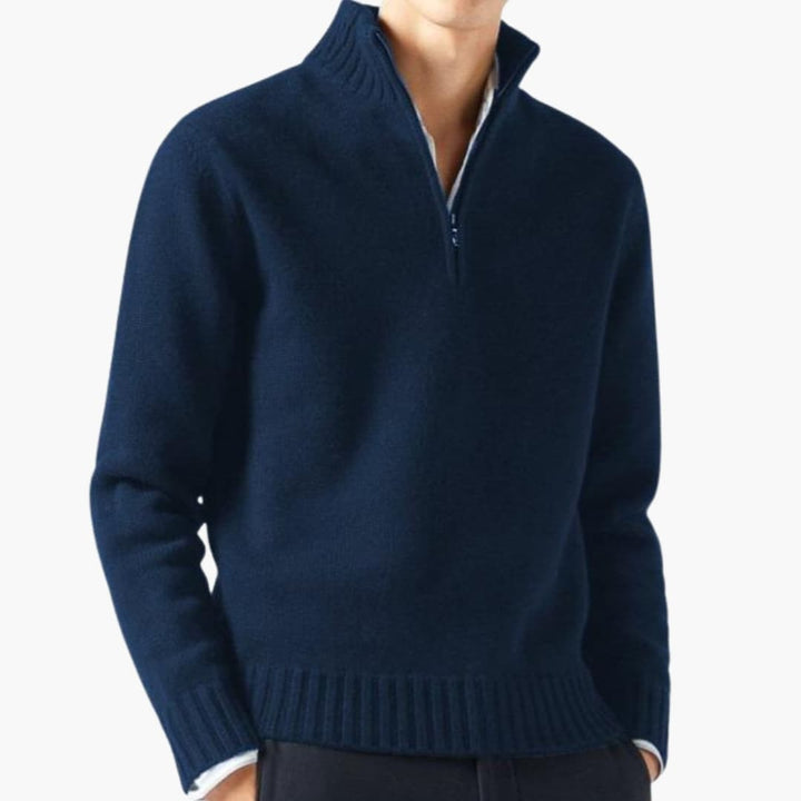 Herren Pullover mit Halbreißverschluss und Rippensaum