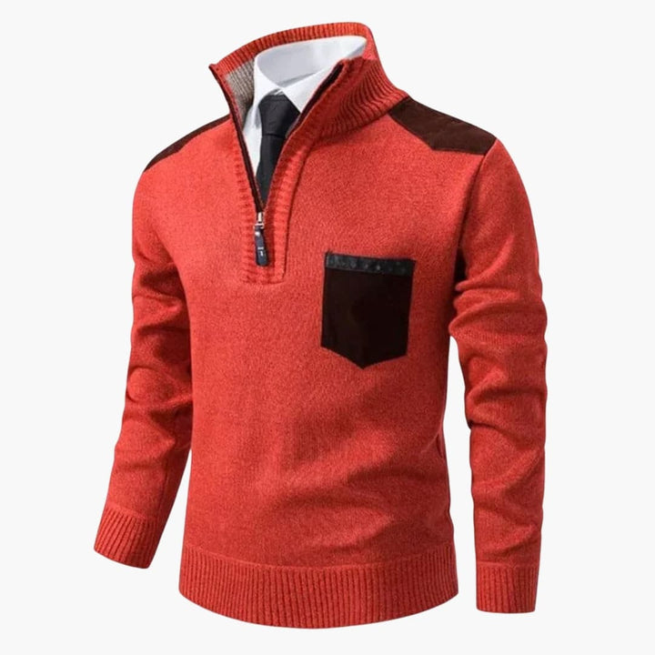 Herren Pullover mit Halbzipp und Rippstruktur