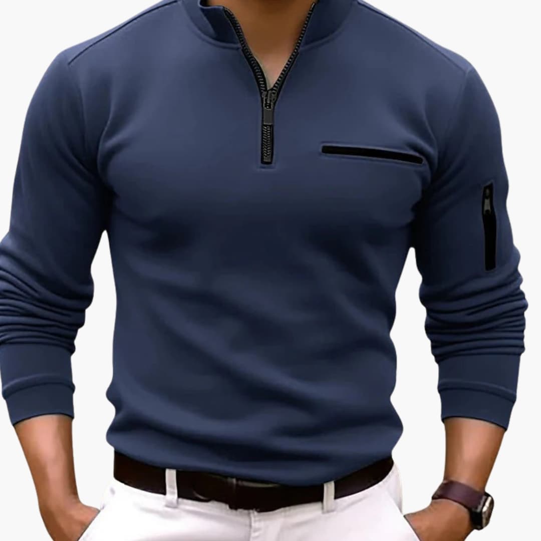 Herren Pullover mit Halbzip und Ärmeltasche