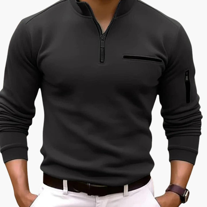 Herren Pullover mit Halbzip und Ärmeltasche