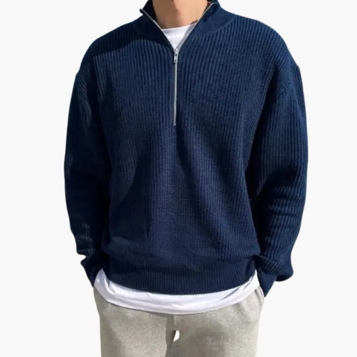 Herren Pullover mit Halbzip und Rippstrick