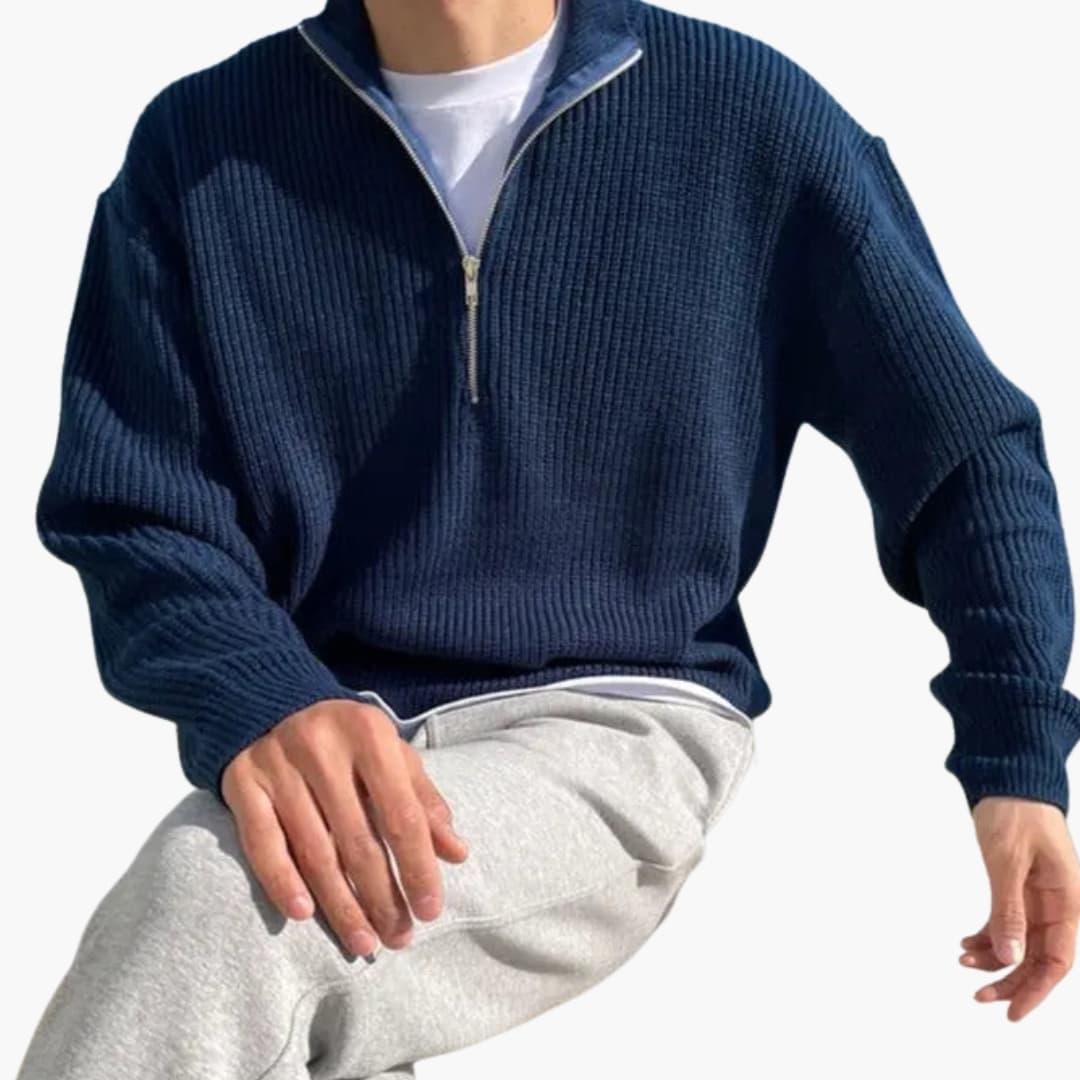 Herren Pullover mit Halbzip und Rippstrick