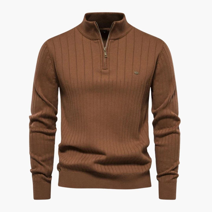 Herren Rippstrickpullover mit Halbzip und Stehkragen