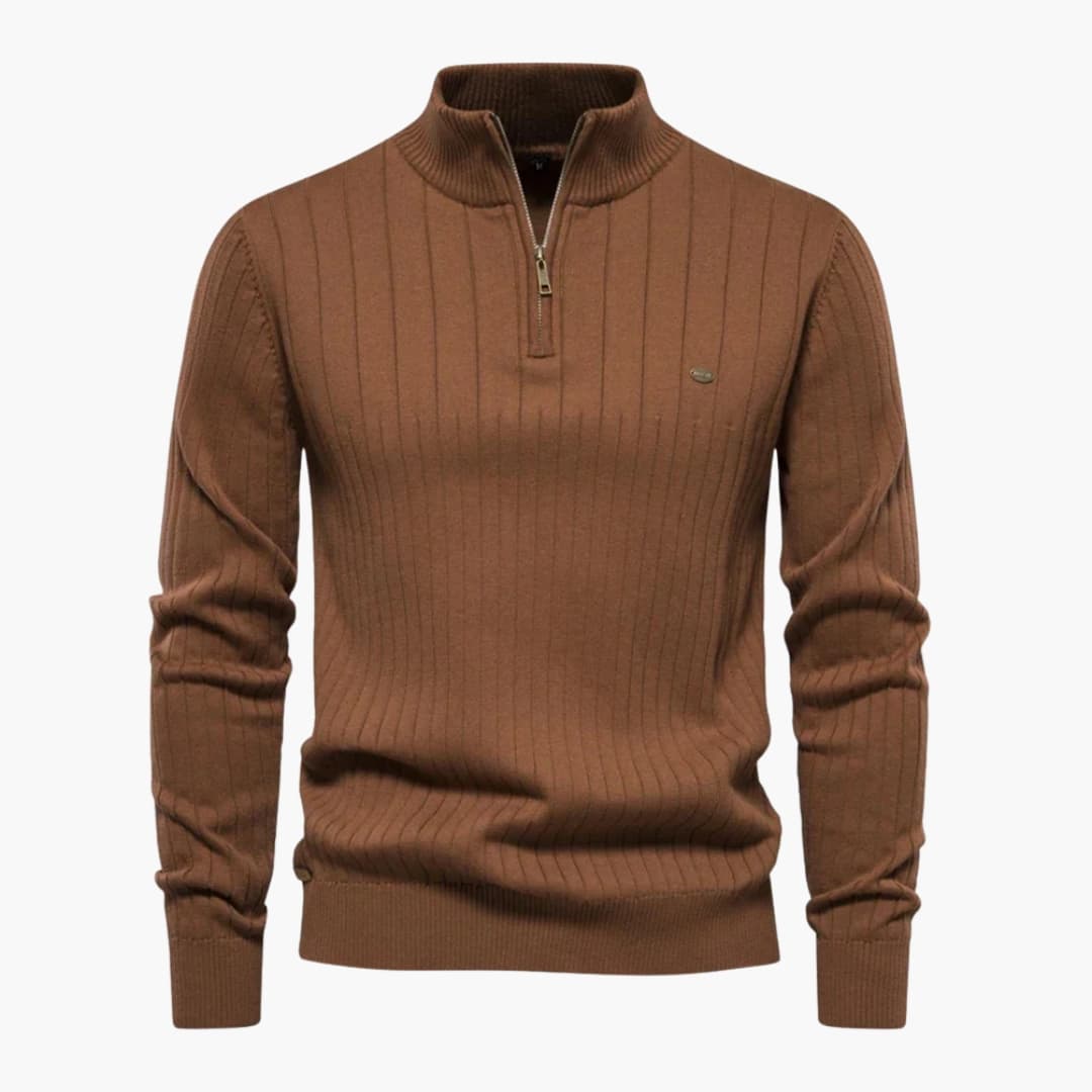 Herren Rippstrickpullover mit Halbzip und Stehkragen
