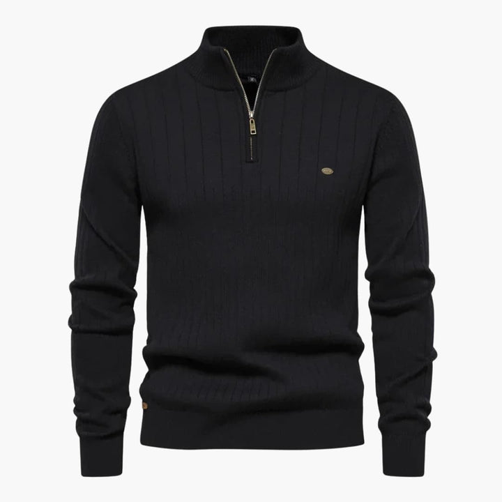 Herren Rippstrickpullover mit Halbzip und Stehkragen