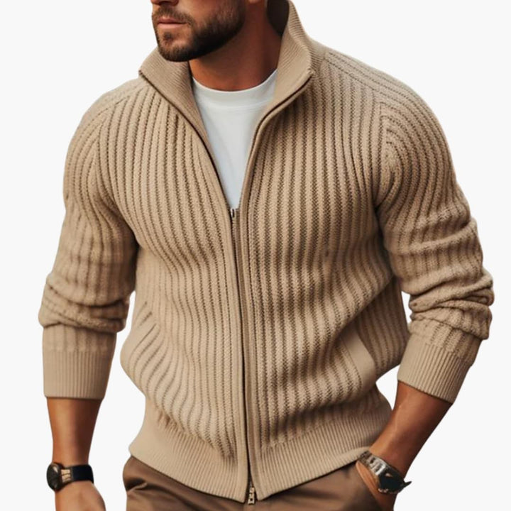 Herren Rippstrickpullover mit Reißverschluss