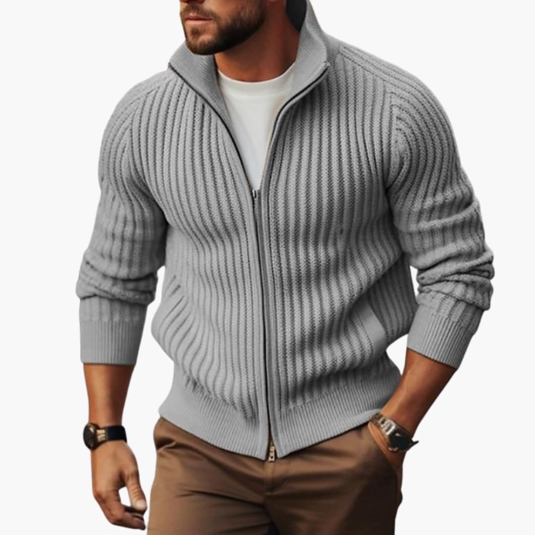 Herren Rippstrickpullover mit Reißverschluss