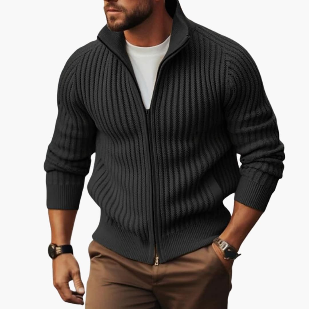 Herren Rippstrickpullover mit Reißverschluss