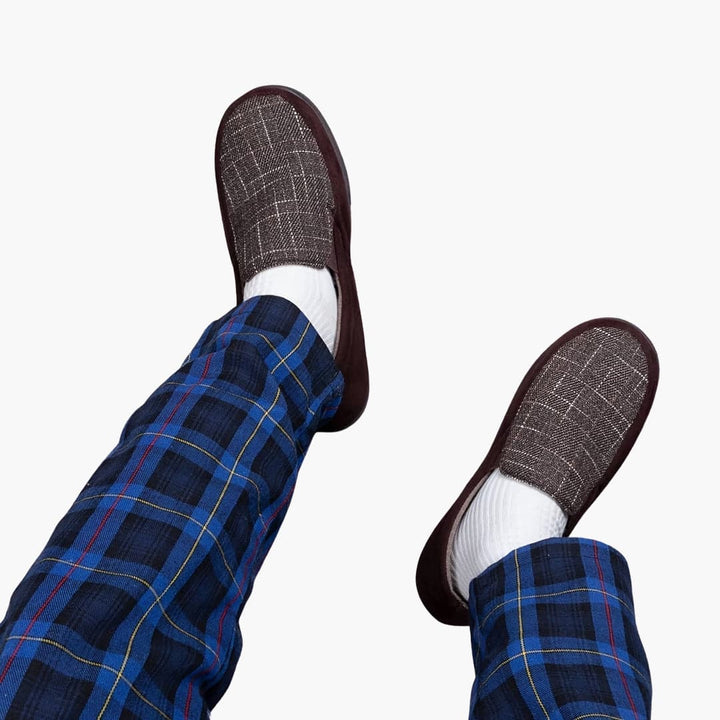 Herren Slipper Loafers mit Karomuster und strukturierter Außensohle