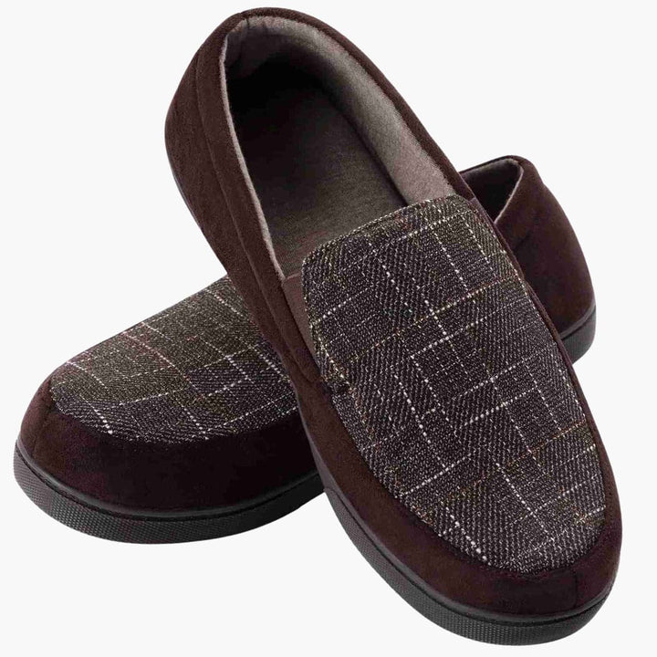 Herren Slipper Loafers mit Karomuster und strukturierter Außensohle