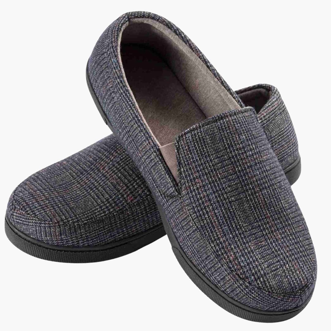 Herren Slipper Loafers mit Karomuster und strukturierter Außensohle