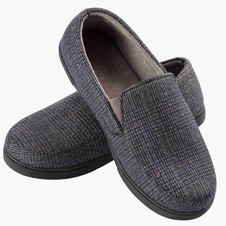 Herren Slipper Loafers mit Karomuster und strukturierter Außensohle