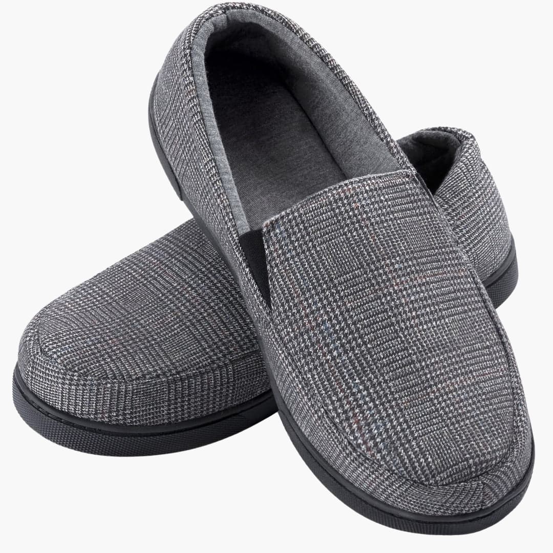 Herren Slipper Loafers mit Karomuster und strukturierter Außensohle