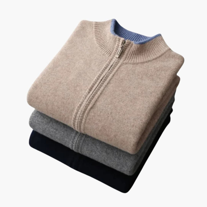 Herren Strickjacke mit Reißverschluss und Rippkragen