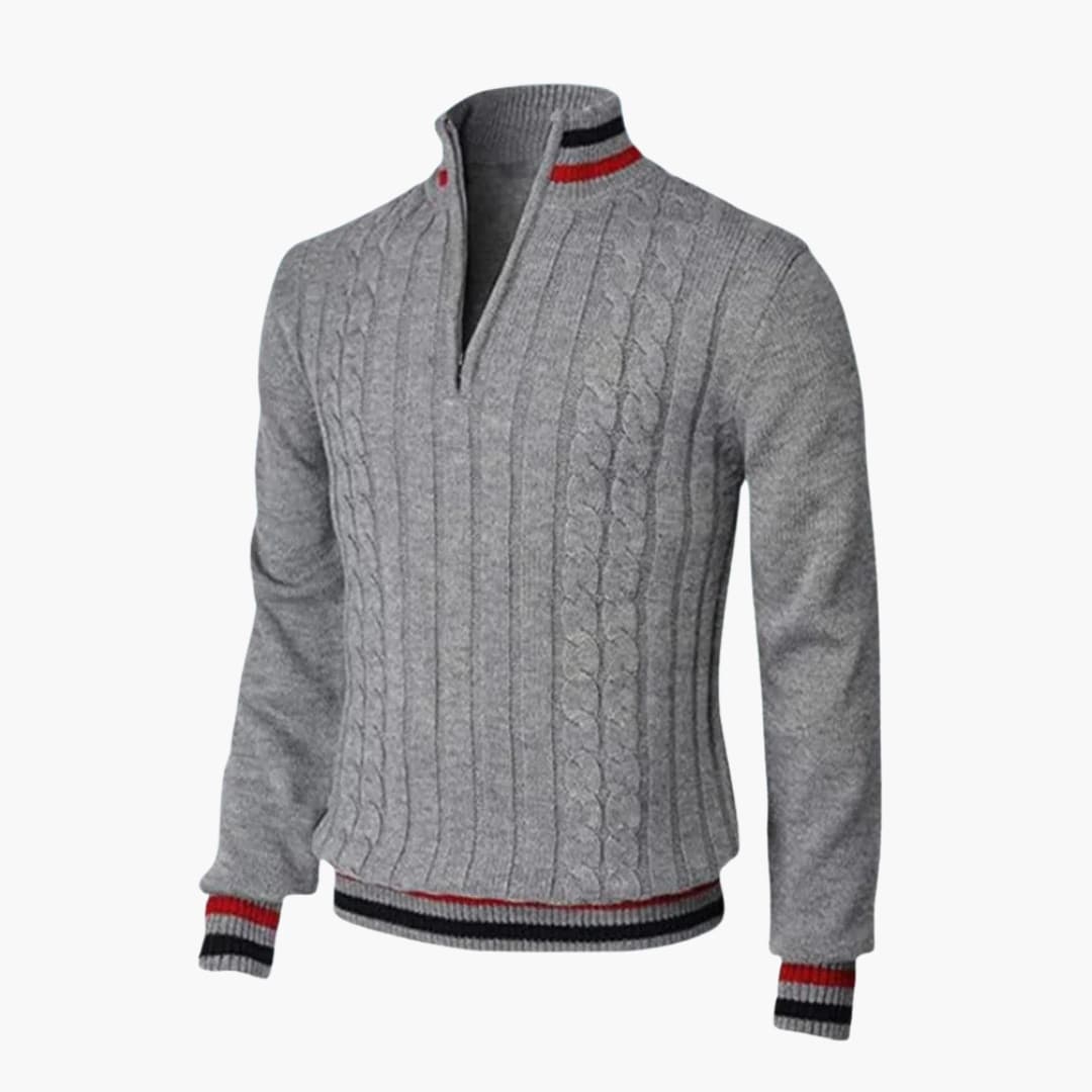 Herren Strickpullover mit Halbzipp und Rippbündchen