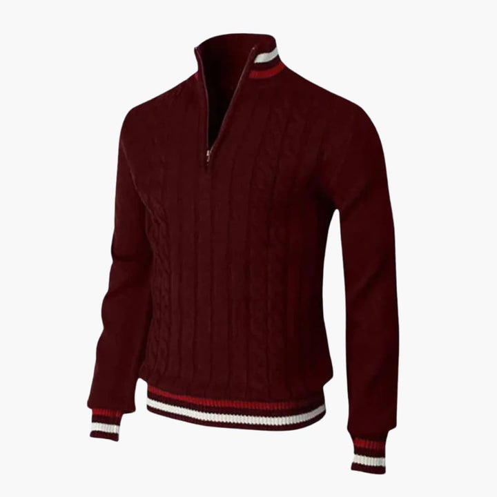 Herren Strickpullover mit Halbzipp und Rippbündchen