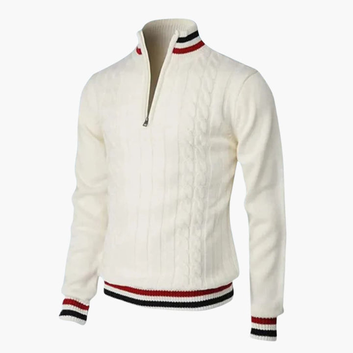 Herren Strickpullover mit Halbzipp und Rippbündchen
