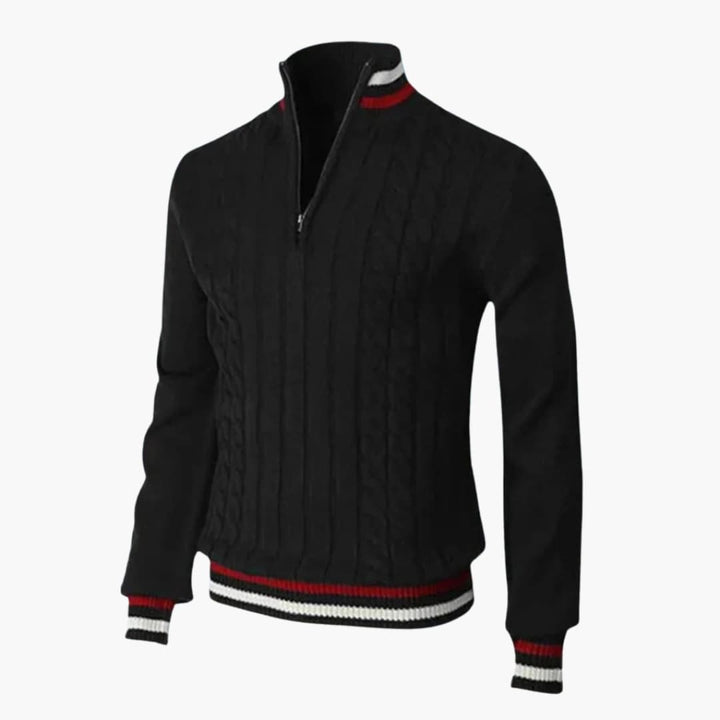 Herren Strickpullover mit Halbzipp und Rippbündchen