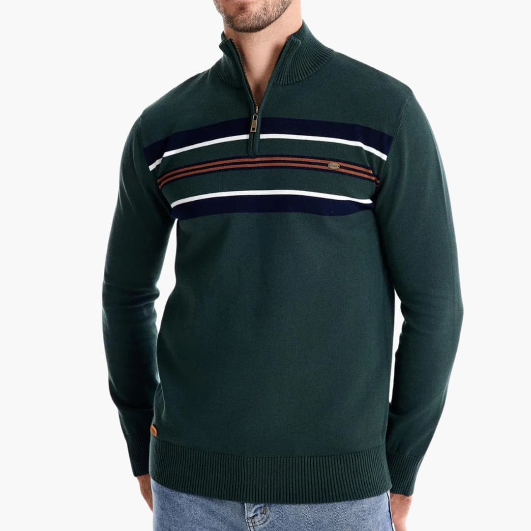 Herren Strickpullover mit Halbzip und Bruststreifen