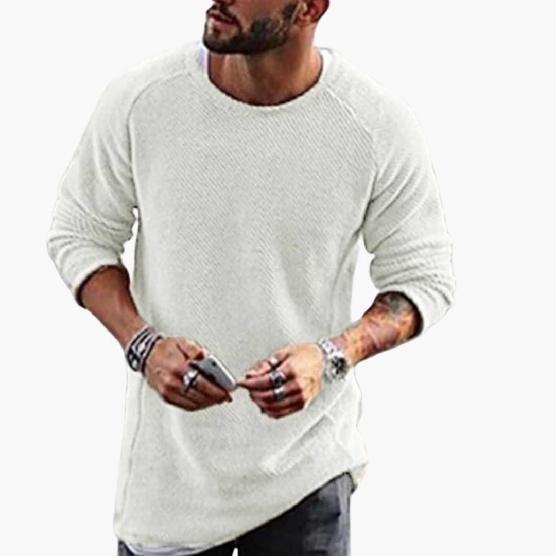 Herren Strickpullover mit Rundhalsausschnitt und Rippbündchen