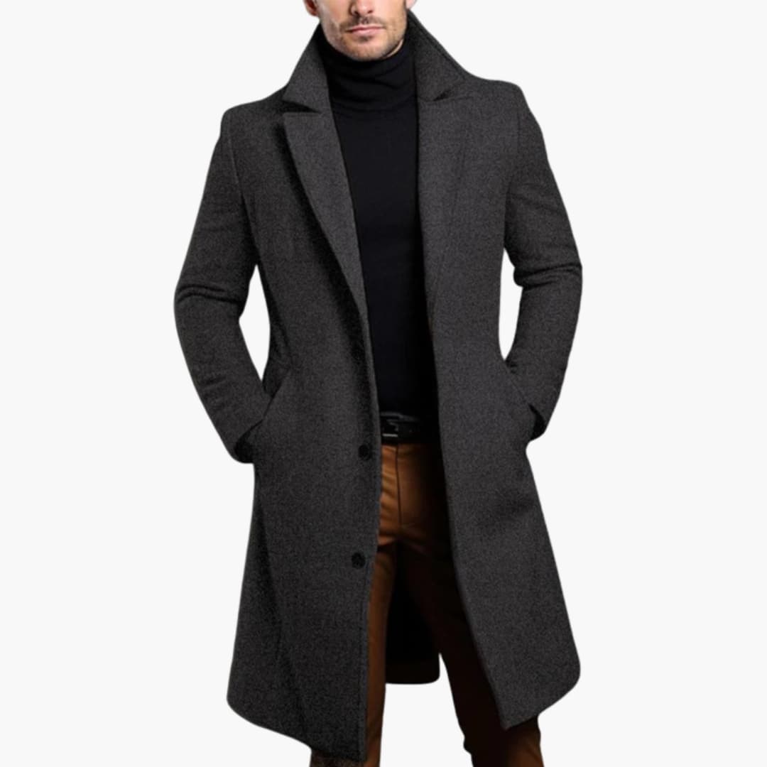 Herren Trenchcoat lang mit Knopfleiste - Reverskragen und Seitentaschen