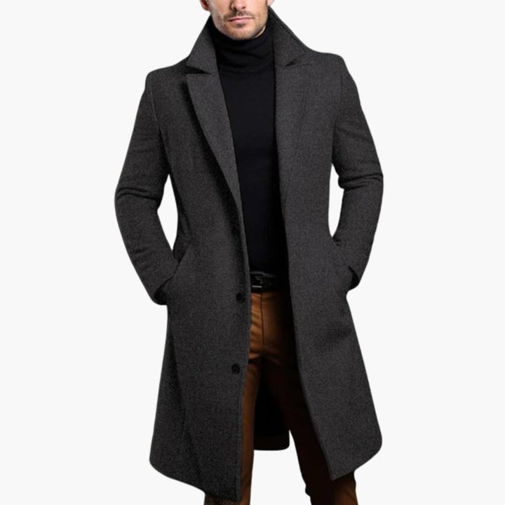 Herren Trenchcoat lang mit Knopfleiste - Reverskragen und Seitentaschen