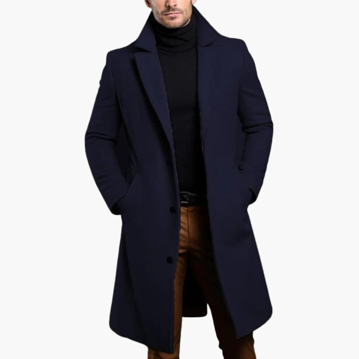 Herren Trenchcoat lang mit Knopfleiste - Reverskragen und Seitentaschen