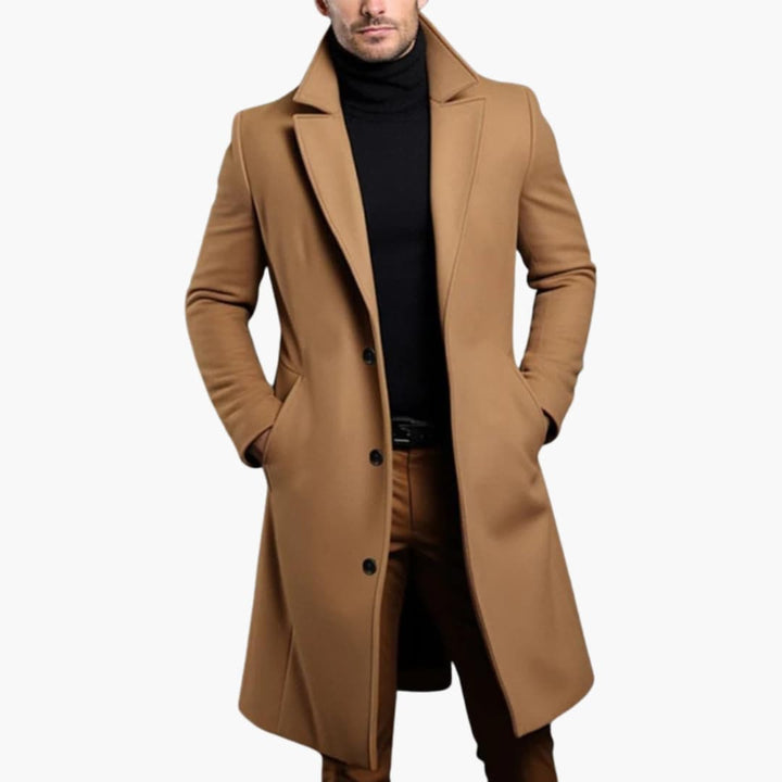 Herren Trenchcoat lang mit Knopfleiste - Reverskragen und Seitentaschen
