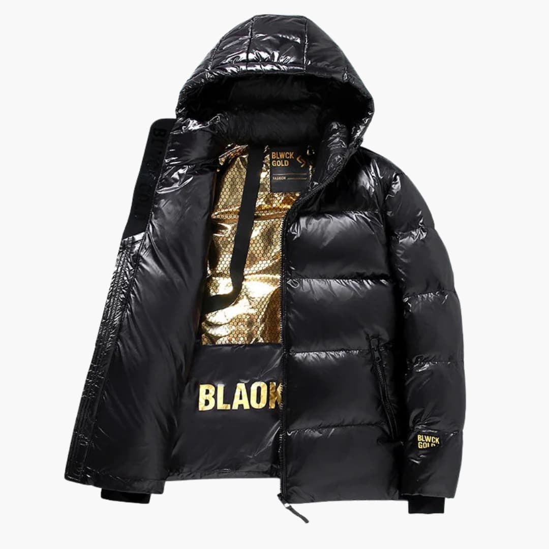 Herren Winter-Daunenjacke mit Kapuze und Reißverschluss