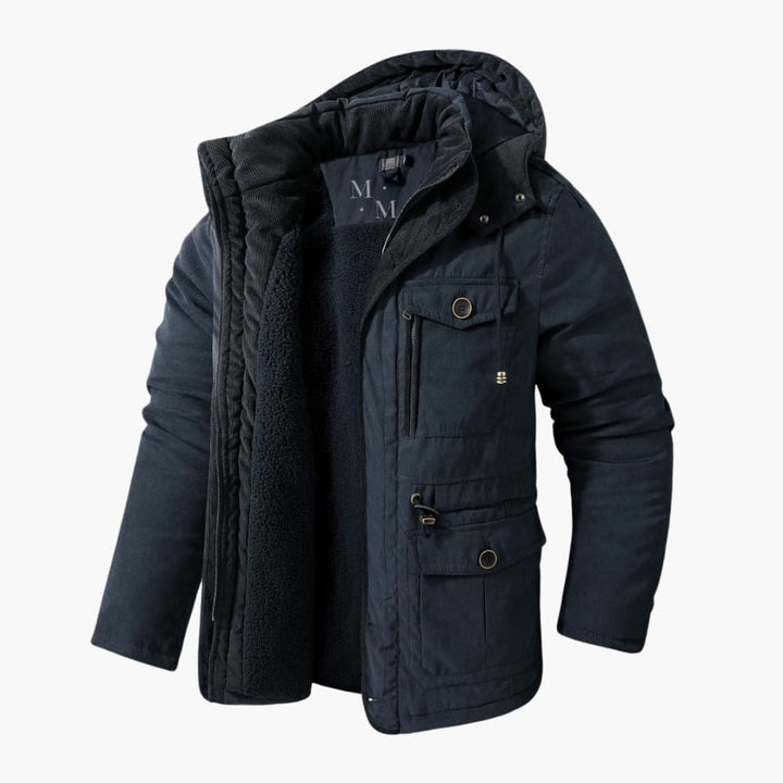Herren Winterjacke mit Kapuze Reißverschluss und mehreren Taschen