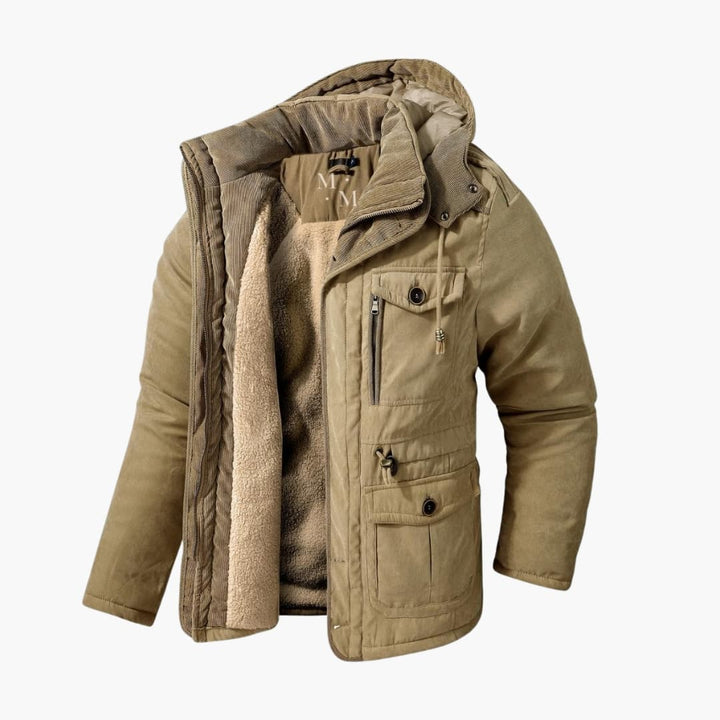 Herren Winterjacke mit Kapuze Reißverschluss und mehreren Taschen