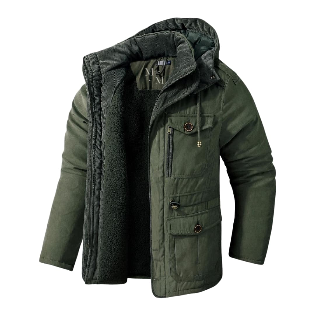 Herren Winterjacke mit Kapuze Reißverschluss und mehreren Taschen