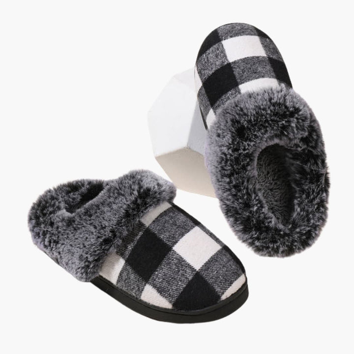 Unisex Hausschuhe mit Karomuster und Plüschfutter