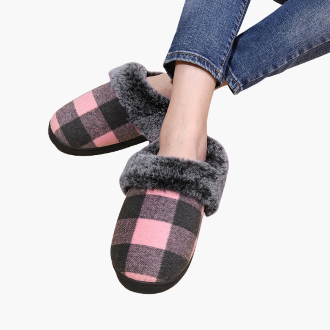 Unisex Hausschuhe mit Karomuster und Plüschfutter