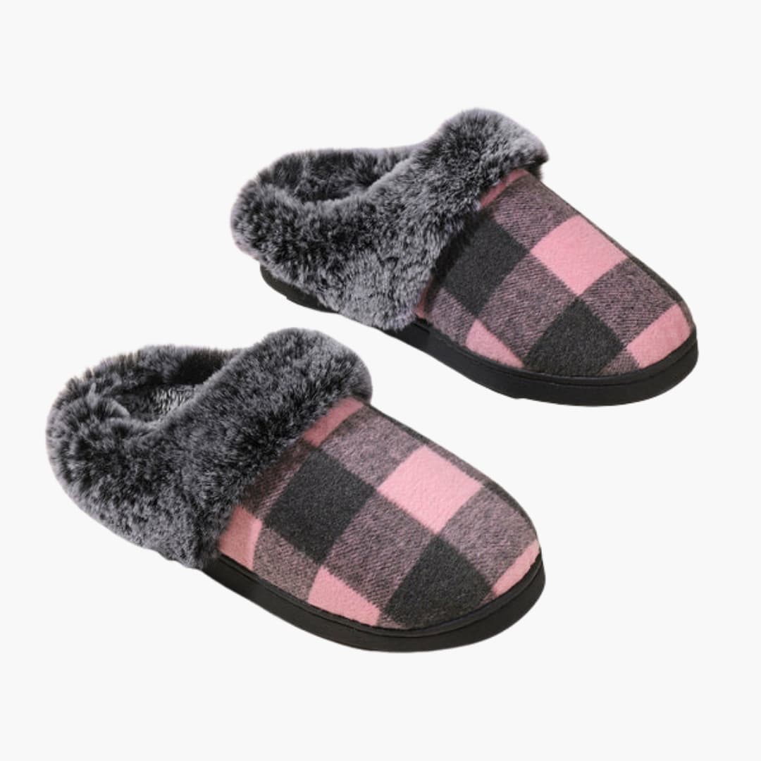 Unisex Hausschuhe mit Karomuster und Plüschfutter