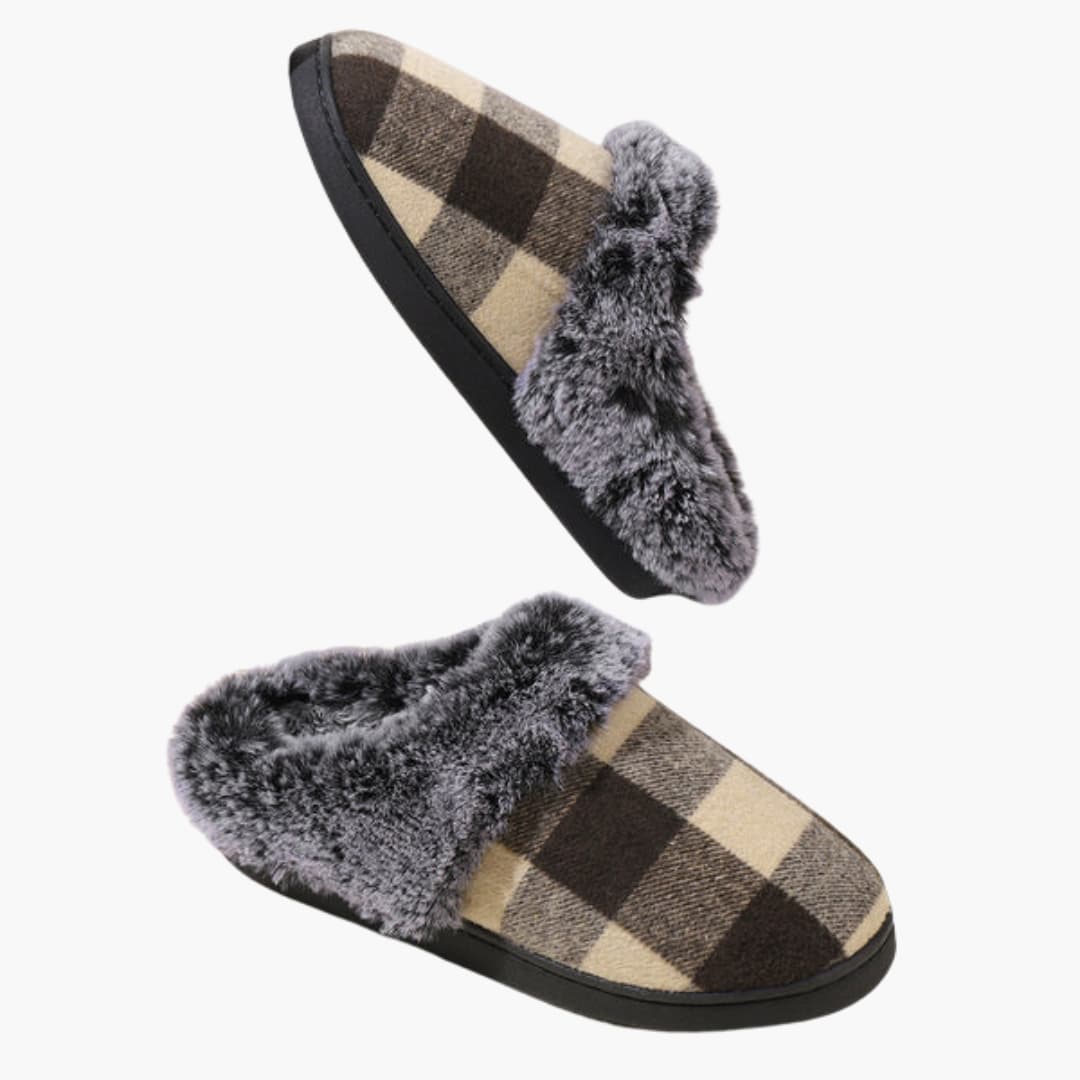 Unisex Hausschuhe mit Karomuster und Plüschfutter