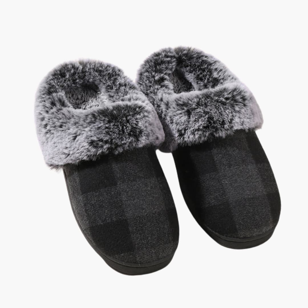 Unisex Hausschuhe mit Karomuster und Plüschfutter