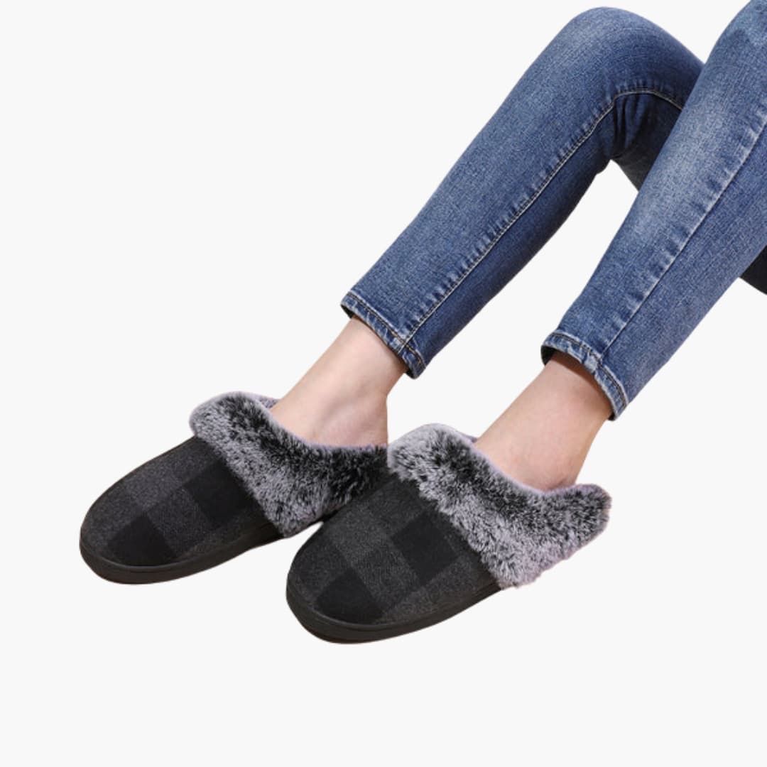 Unisex Hausschuhe mit Karomuster und Plüschfutter