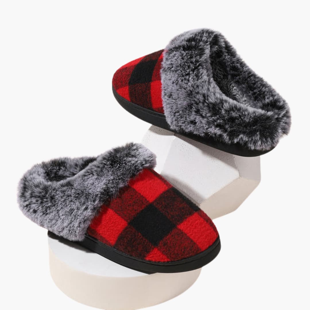Unisex Hausschuhe mit Karomuster und Plüschfutter