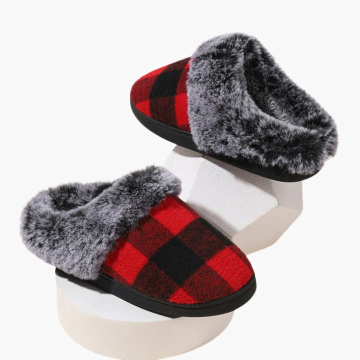 Unisex Hausschuhe mit Karomuster und Plüschfutter